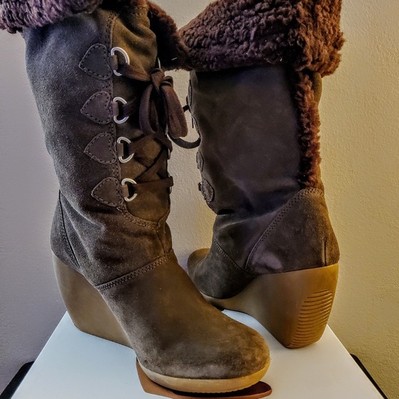 Faux Suede Shearling Boot/Wedge - Picture 2 of 3